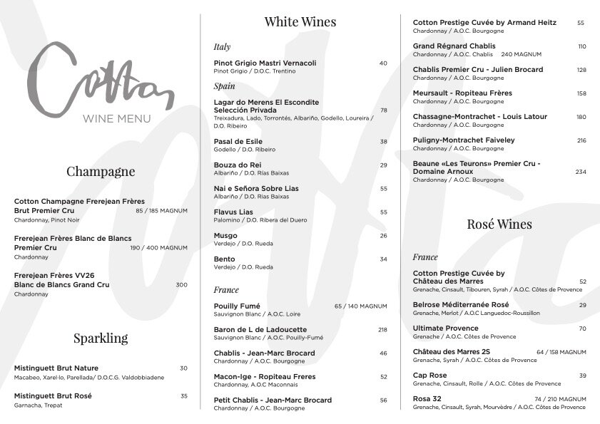 cotton beach ibiza menu