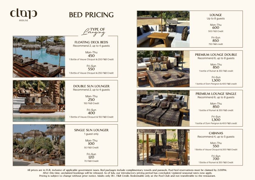 clap house ibiza table prices