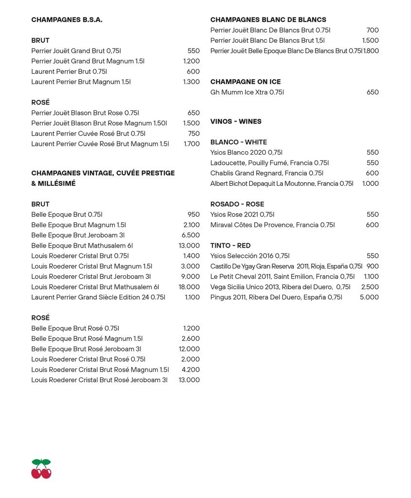 pacha ibiza bottle menu